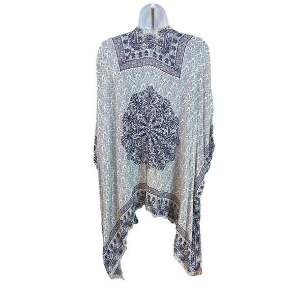 Bohemian Open Kimono Wrap One Size Blue White Handkerchief Festival Syle - Picture 3 of 8